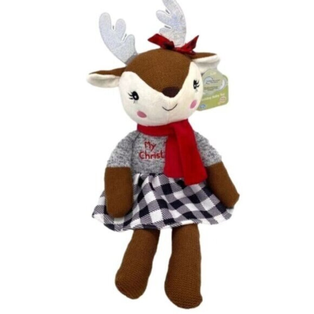 My 1st Christmas Reindeer Plush Baby Rattle Toy New